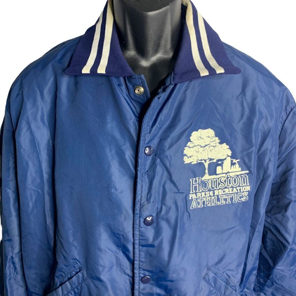 Vintage Houston Athletics Windbreaker Jacket XL Navy Blue Lined Snaps Pockets